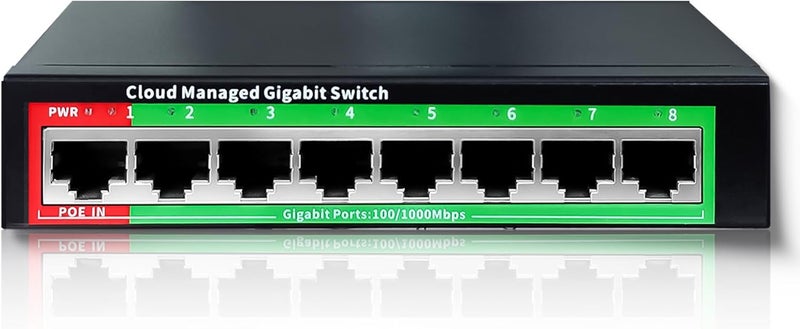 STEAMEMO 8-Port Gigabit Ethernet Switch | Smart Managed with VLAN & QoS | Plug & Play Desktop/Wall-Mount Network Hub w/ PoE in Design | Metal Housing & Web Managed(Includes Power Adapter) - Image 1